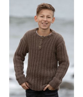 Leon brun strikkegenser med knapper i halsen til gutt - Viking 2036-2