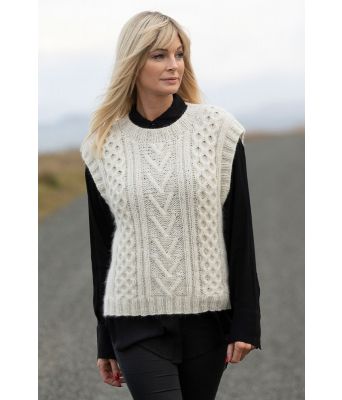 Sammen naturhvit strikkevest med moenster - Viking 2035-09c