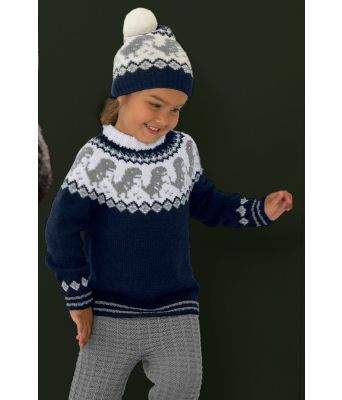 Marineblå dinosaurgenser med mørkeblått mønster - Viking 2131-06-526