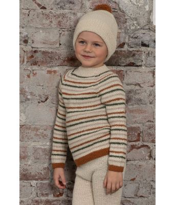 Rolling stripete strikket genser og lue til barn - Viking 2204-07A