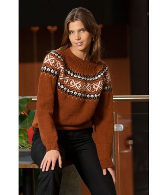 Geilo genser brun strikkegenser med rundfelling - Viking 2208-8