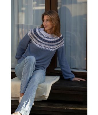 Alette gråblå strikkegenser med rundfelling - Viking 2215-07A