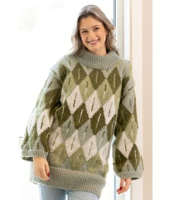 Ruter grønn strikkegenser med rutemønster - Viking 2305-08