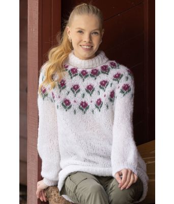 Flor strikkegenser med blomster - Viking 2308-03