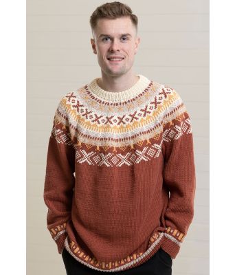 Lysebrun Apal strikkegenser med rundfelling - Viking 2315-1B