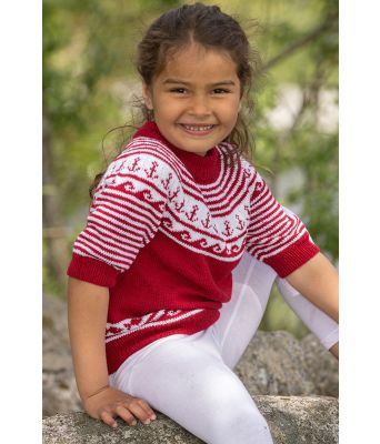 Maritim rød strikket t-skjorte til barn - Viking 2323-2A