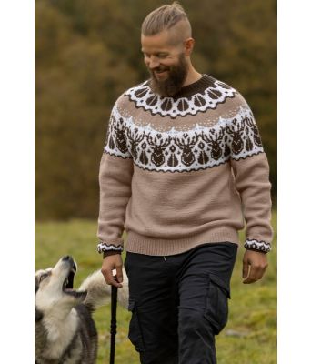 Beige hjortegenser med brunt mønster - Viking 2336-8-207218