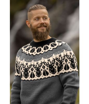 Grå hjortegenser med svart mønster - Viking 2336-8-215203