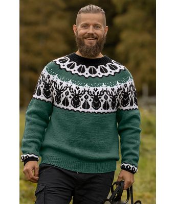 Mørkegrønn hjortegenser med svart mønster - Viking 2336-8-233203