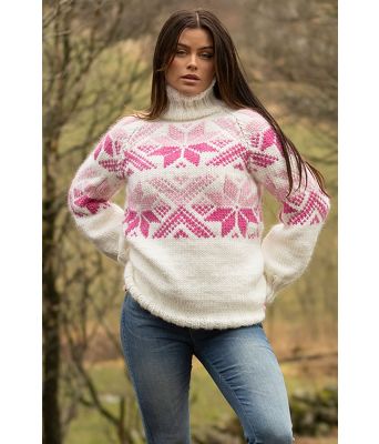 Sno genser, hvit rosa - Viking 2409-1G