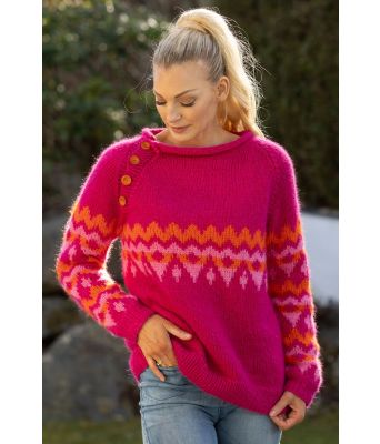 Cerise Gia genser med knapper på ene raglanfellingen - Viking 2416-5-362