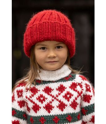 Rød Lun strikket julelue - Viking 2431-2B