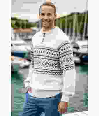 Naturhvit Filip genser med koks og lysegrått mønster - DLG 142-SU340034033427