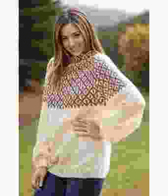 Naturhvit Glød genser med brunt mønster - Viking 2022-3-302&308