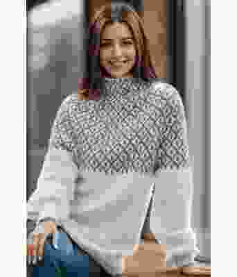 Perlegrå Glød genser med mørk gråt mønster - Viking 2022-3-312&315