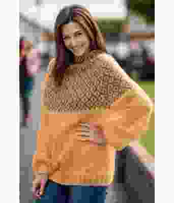 Okergul Glød genser med bruntt mønster - Viking 2022-3-345&308