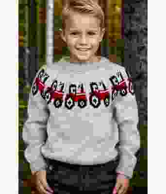 Grå traktorgenser med rød traktor - Strikkia 2024-012-SR512550565500