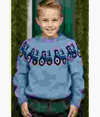 Lyst blå traktorgenser med blå traktor - Strikkia 2024-012-SR521550575500