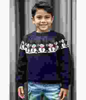 Marineblå Snømann genser - Strikkia 2024-27-526