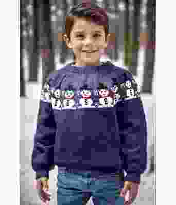 Denimblå Snømann genser - Strikkia 2024-27-576