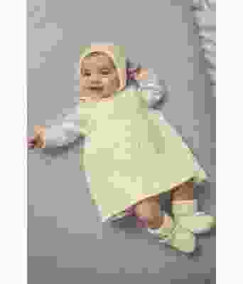 Naturhvit April Strikkekjole til baby med lue og sokker - Viking 2028-6-302