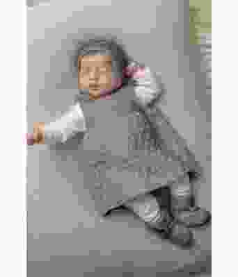 Lys grå April Strikkekjole til baby med lue og sokker - Viking 2028-6-313