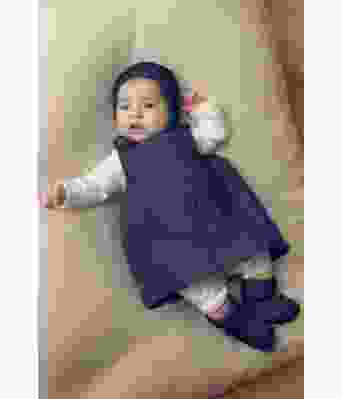 Jeansblå April Strikkekjole til baby med lue og sokker - Viking 2028-6-325