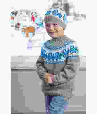 Lysegrå Traktorgenser strikkegenser med traktor til barn - Viking 2110-05F