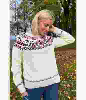 Naturhvit Fjellgeitgenser med lilla mønster - DLG 22-005P