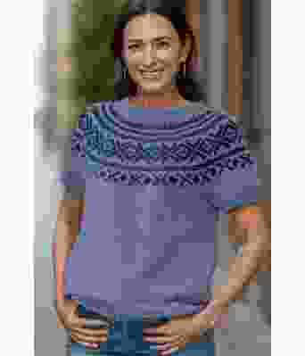 Lys denim Lysøen sommertopp med marine mønster - DLG 23-012-5388&5307