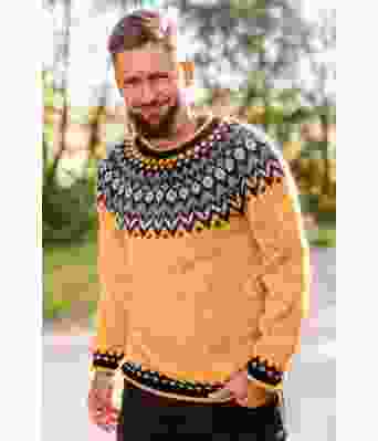 Gul riddari genser med grått mønster og gule prikker - Istex 91002