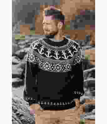 Ankergenseren strikket båtgenser med anker og ror - Strikkia 2020-027C