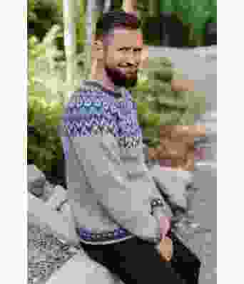 Askegrå riddari genser med blått mønster - LL034