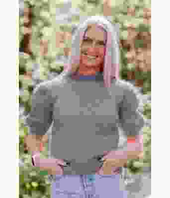 Belleblusen lysegrå kortermet bluse med puffermer - DLG-21-007D