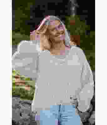  Charlottes duegrå chunky mohair genser - Strikkia 2021-027C