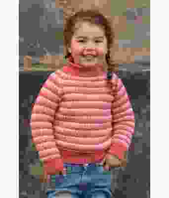 Chili stripete strikkegenser i rosa korall til jente - Viking 2116-02C