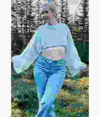 Viljes genser cropped v2 Turkis/Hvit - Christine Dancke CD 02-02