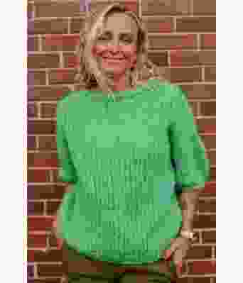 Claudias eplegrønn chunky mohair genser - Strikkia 2021-025F