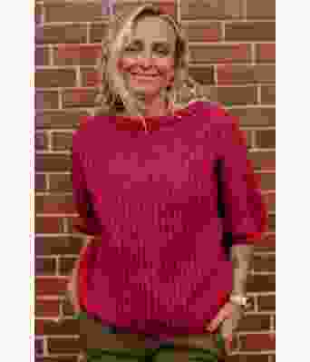 Claudias røde chunky mohair genser - Strikkia 2021-025K