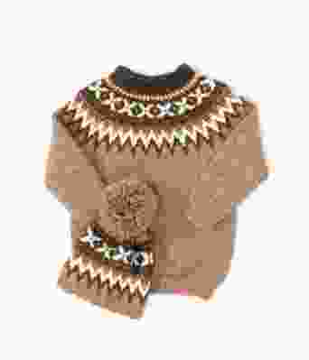 Lys brun rallar genser med lue til barn - DG 17-01D