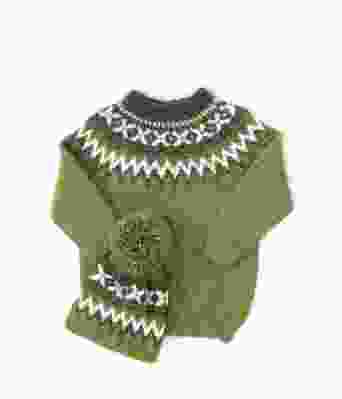 Grønn rallargenser og strikkelue til barn - DG 17-01E