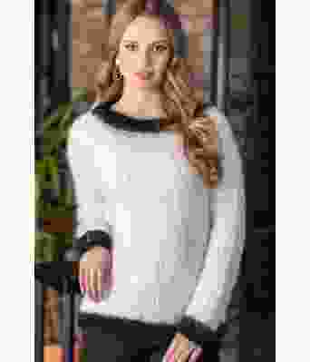 Hvit Thea genser med svarte kanter/border - DG 295-03A