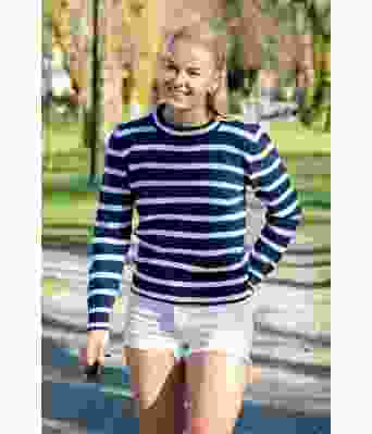 Marineblå Nevegar strikkegenser med striper - DG 451-28