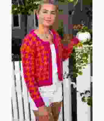 Rosa og oransje Akita strikkejakke - DG 457-02