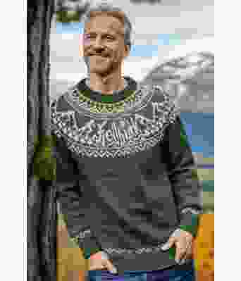 Armygrønn Fjellbukkgenser med gult mønster - DLG 22-010-SU34893458