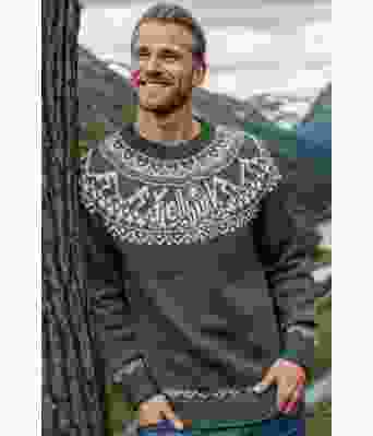 Mørkt grønn Fjellbukkgenser med lysegrønt mønster - DLG 22-010-SU34893462