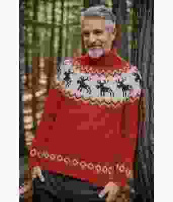 Rustfarget strikkegenser med elg mønster - DLG 23-002-953913