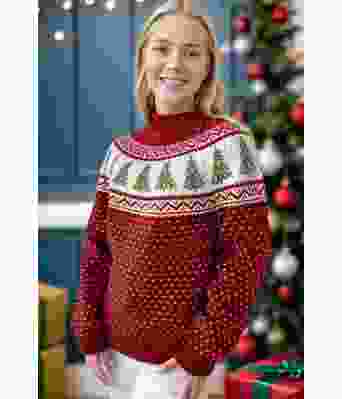 Rød juletregenser med grønne trær - DLG 23-033-565633