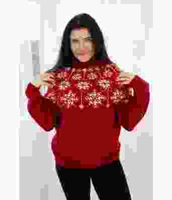 Julerød Snowflake genser - DLG 23-044-SU34093402