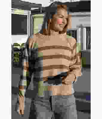 Beige Alexa raglangenser med brune striper - DSA 125-11